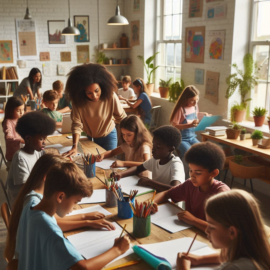 A diverse group of 10 year old students from different racial backgrounds, some African American, ar